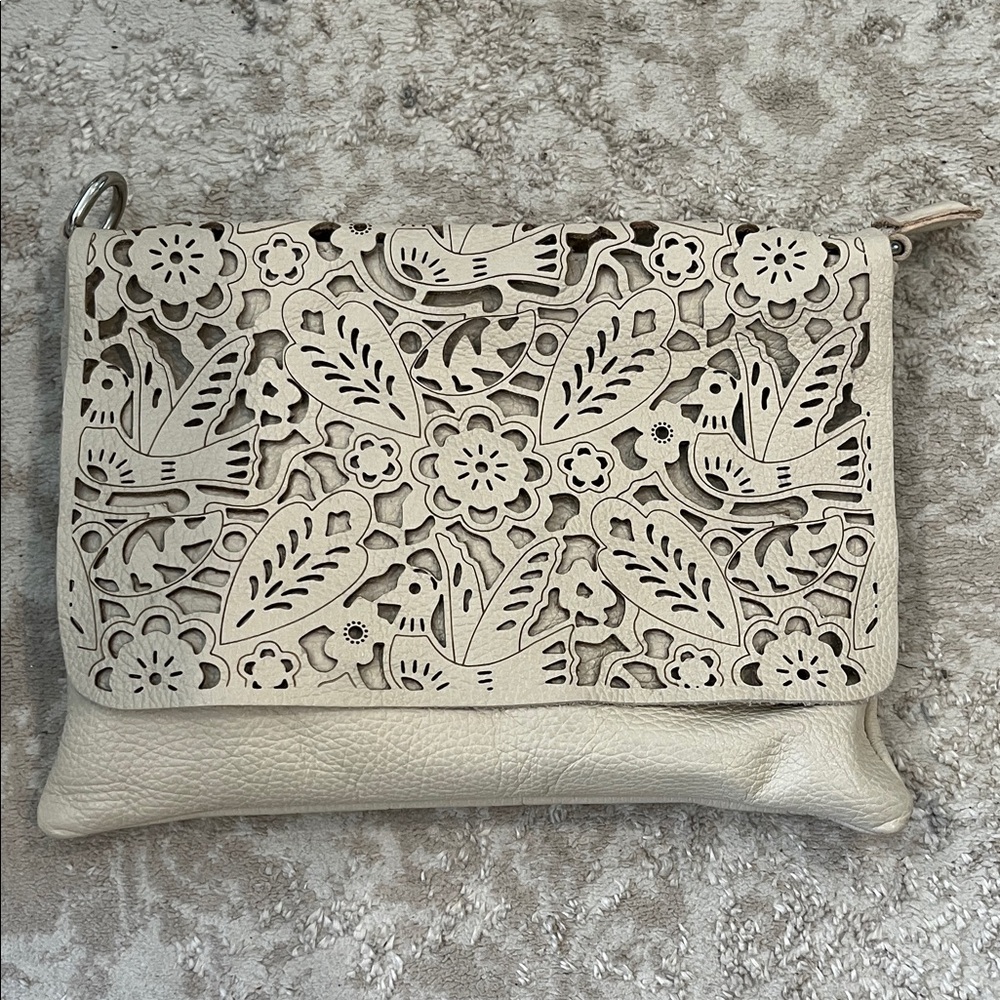 Genuine Leather Cream Cutout Design Women's Bag